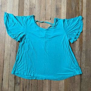 Maurices 24/7 flutter sleeve green top with crisscross back